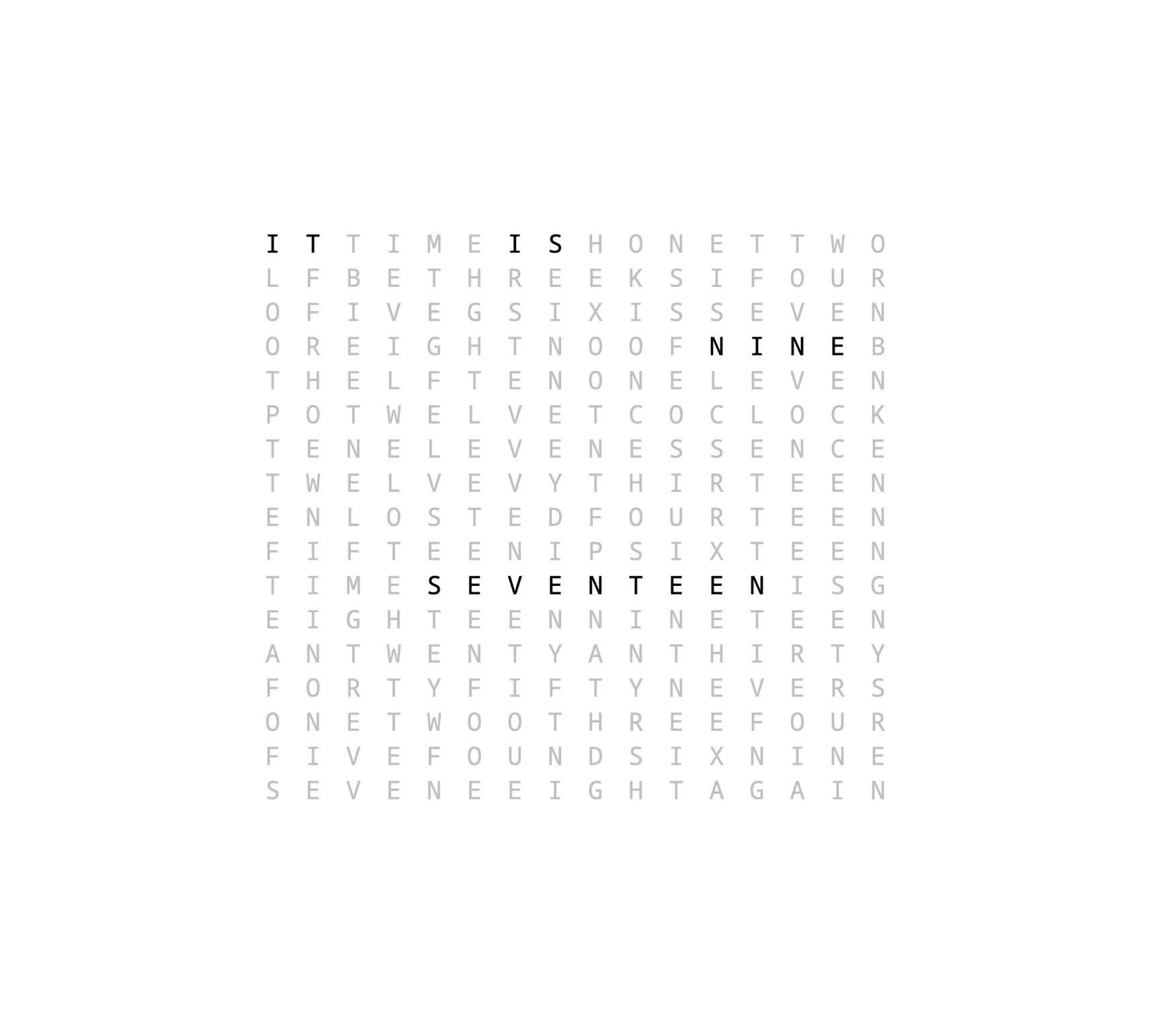 word clock that also looks like a word search puzzle